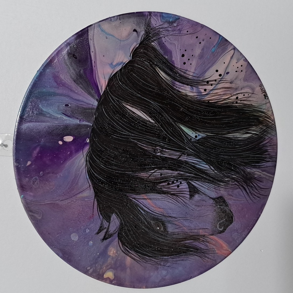 Hand Crafted Painted Vinyl Record Horse Head Acrylic Abstract Wall Art